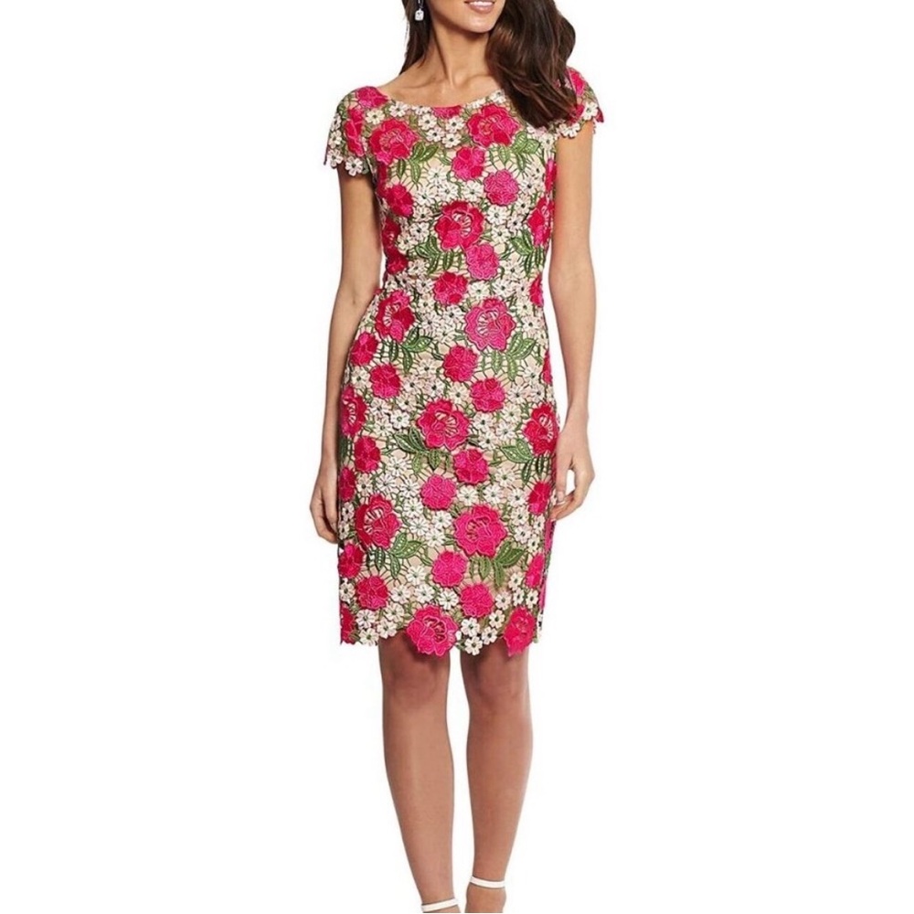 Xscape Pink and Cream Floral Lace Midi Dress - Picture 5 of 13
